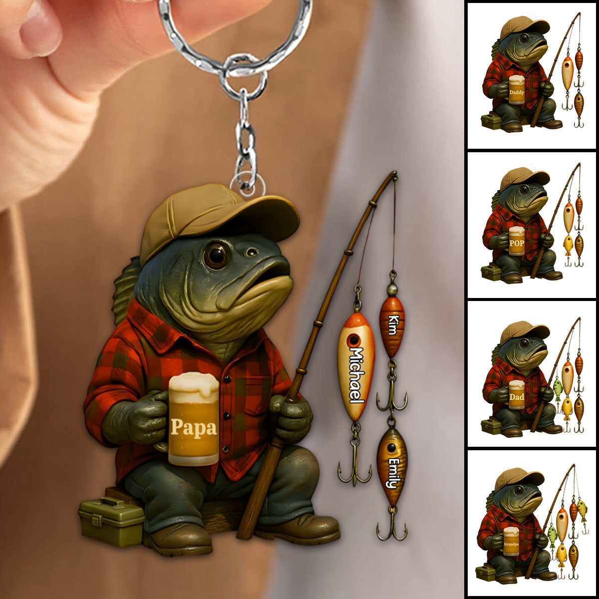 Fishing Dad Acrylic Keychain - Personalized Gift For Dad,Grandpa