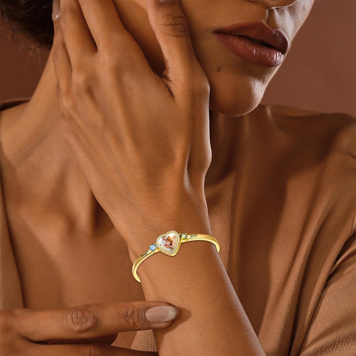 Personalized Birthstone Photo Card Cuff Bracelet For Women