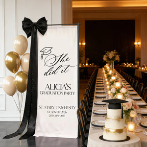 She Did It!Personalized Graduation Banner, Custom 2026 Graduate Name Welcome Sign