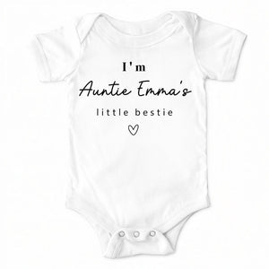 Personalized "Auntie's Little Bestie" Baby Onesie – Custom Name Bodysuit For Baby Shower Gift