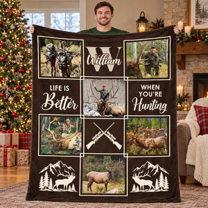 Personalized Elk Hunting Blanket – Custom Elk Hunter Photo Collage, Keepsake Gift or Elk Hunters & Hunting Lovers
