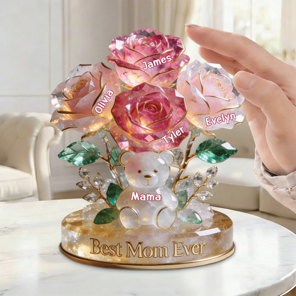Personalized Flower Bear Mom Acrylic Plaque - Gifts For Mom