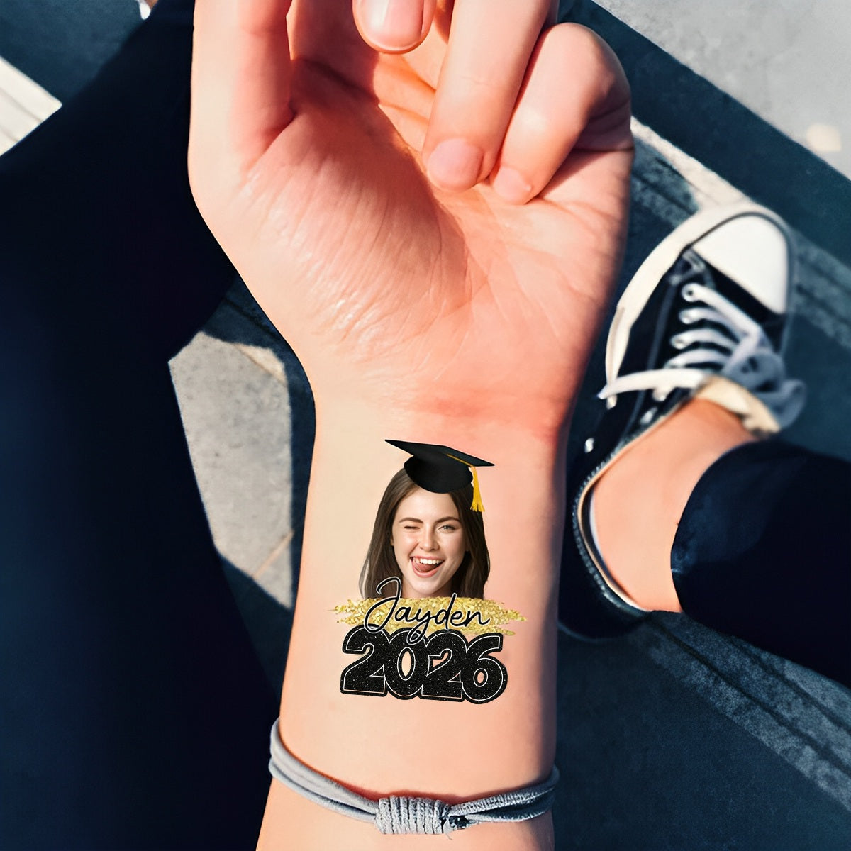 Graduation Tattoo Gift Custom Photo And Text Temporary Tattoo - Personalized Tattoo Fake Tattoo