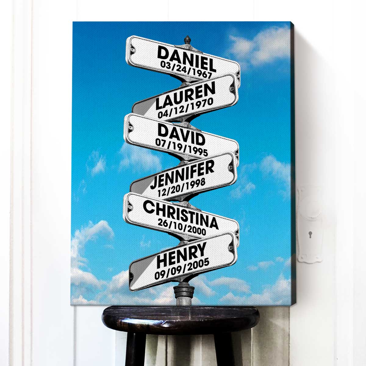 Father's Day Gift For Dad & Grandpa – Personalized Blended Family Names Street Sign Canvas Print