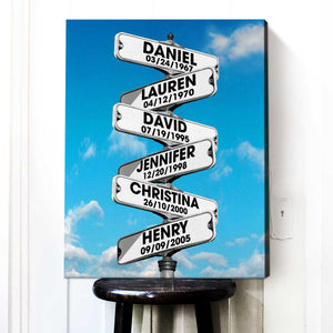 Father's Day Gift For Dad & Grandpa – Personalized Blended Family Names Street Sign Canvas Print