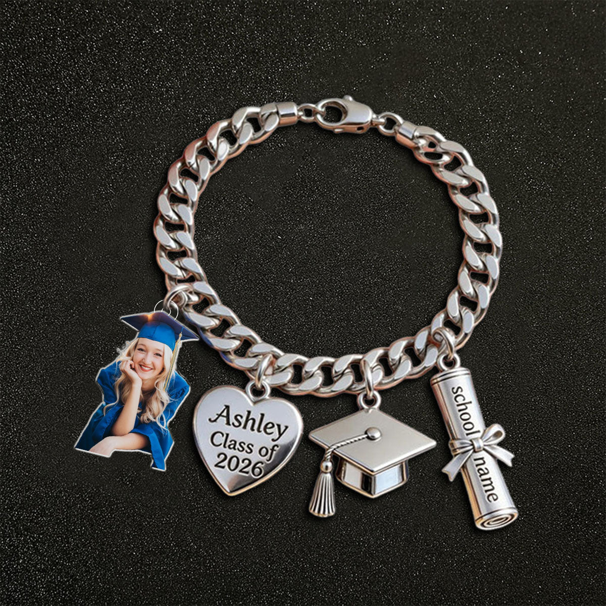 Class Of 2026 - Custom Photo Personalized Graduation Bracelet With Charms