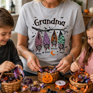 "Grandma's Little Bat Crew" – Personalized Halloween Shirt | Cute Gift For Grandma