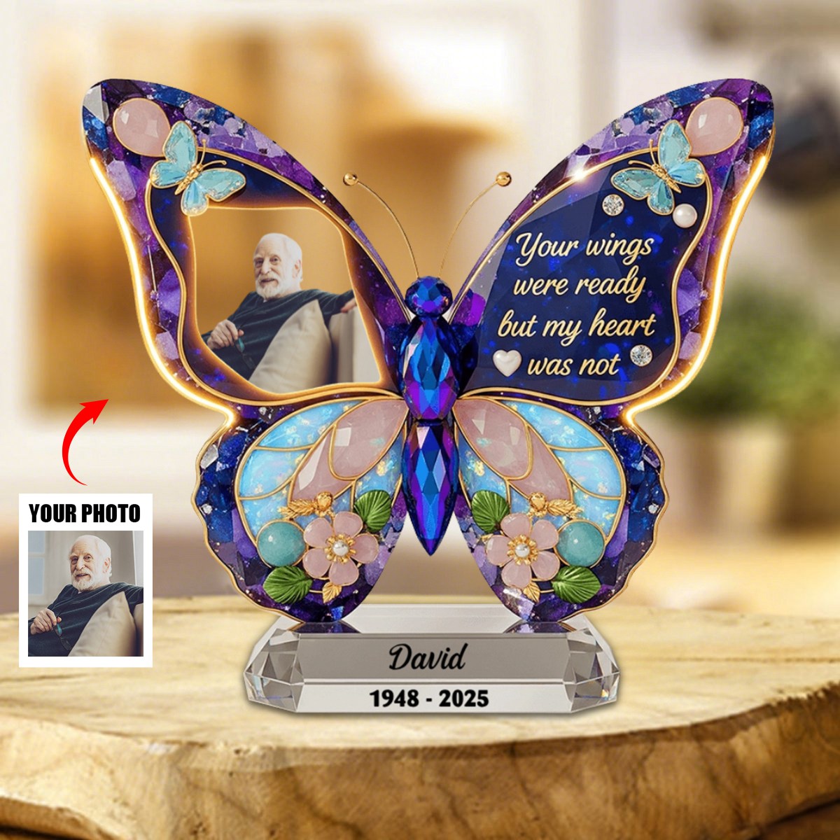 Your Wings Were Ready But My Heart Was Not - Personalized Memorial Custom Butterfly Shape Acrylic Plaque