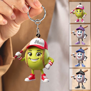 Baseball Softball Batter Keychain - Personalized Cool Baseball Softball Ball Mascot Keychain