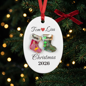 Personalized Couple Christmas Ceramic Ornament – Custom Names, Year & Photo | First Christmas Together Keepsake For Husband & Wife