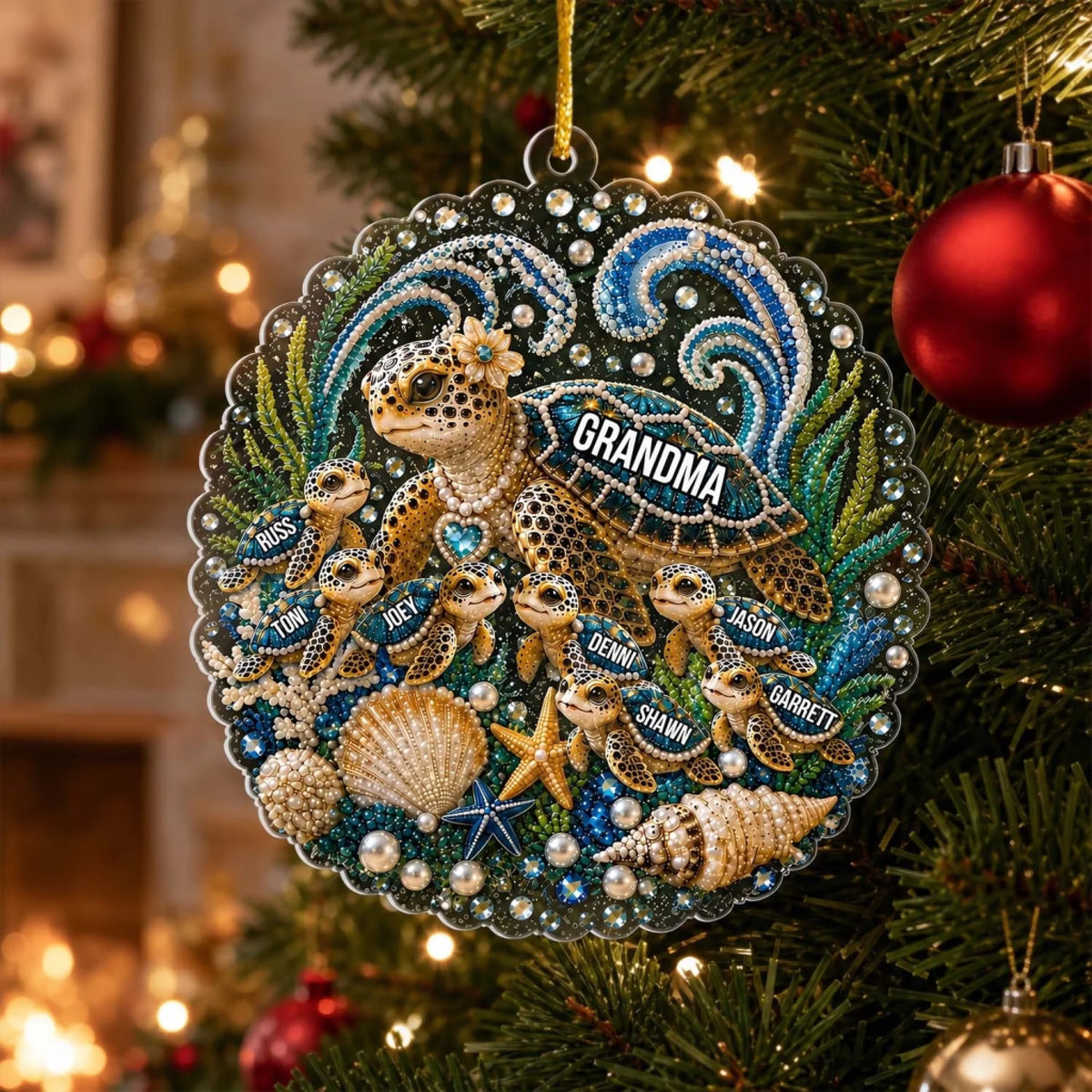 "Blessed To Be Called Grandma" – Personalized Acrylic Ornament | Gift For Grandma, Mom & Sea Turtle Family