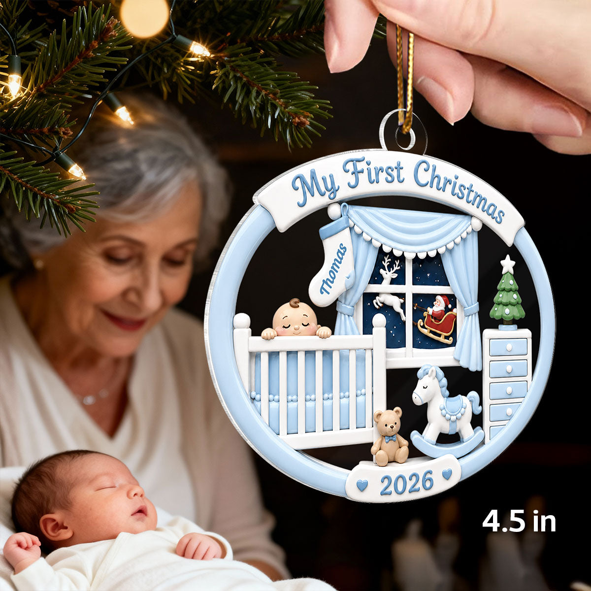 Personalized Baby's 1st Christmas 2026 Ornament – Light Pink & Blue Design | Newborn Keepsake For New Parents