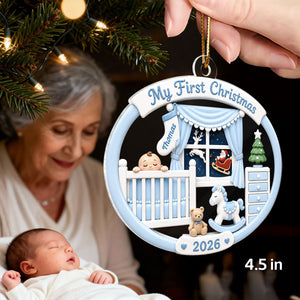 Personalized Baby's 1st Christmas 2026 Ornament – Light Pink & Blue Design | Newborn Keepsake For New Parents