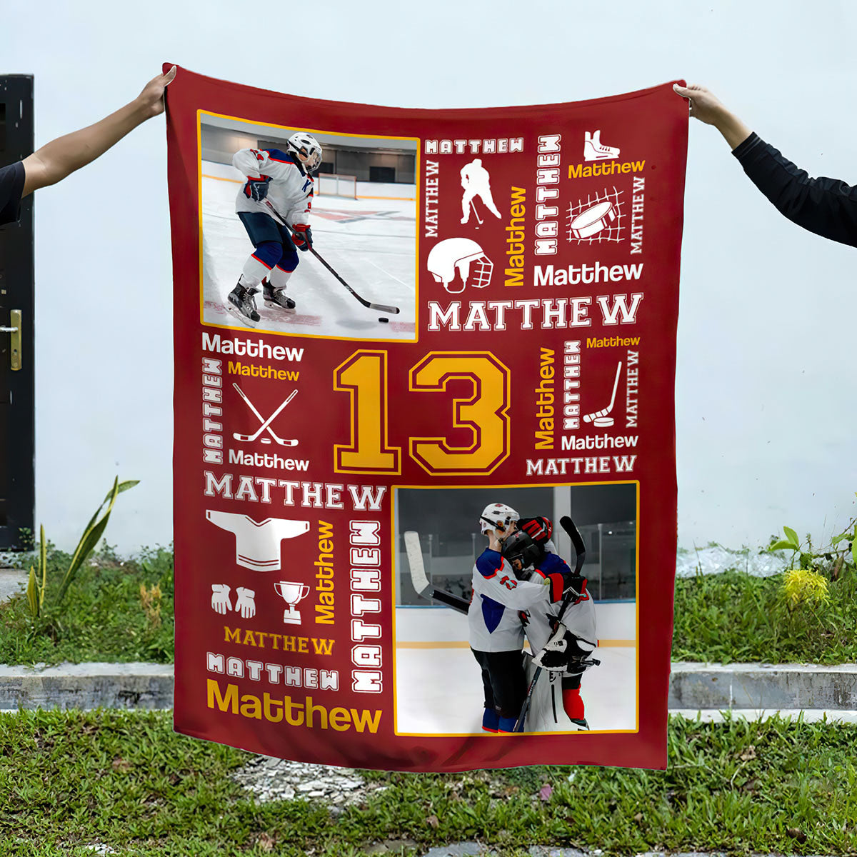 Hockey Name Blanket Personalized With Photo, Custom Gifts For Hockey Player, Field Hockey Gifts