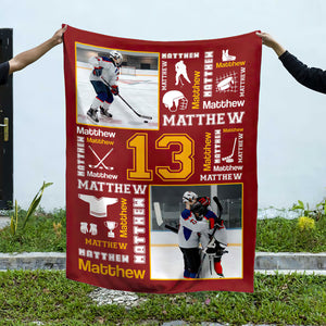 Hockey Name Blanket Personalized With Photo, Custom Gifts For Hockey Player, Field Hockey Gifts