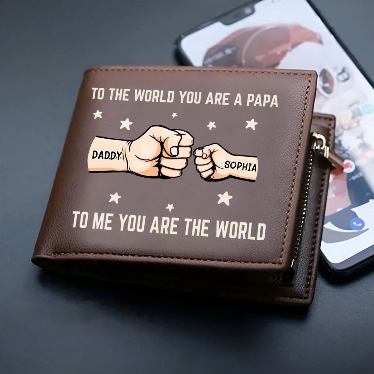 You’re My World, My Heart - Family Personalized Double-Sided Printed Leather Wallet - Father's Day, Gift For Dad, Grandpa