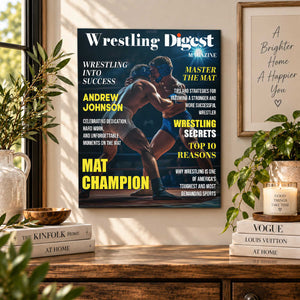 Personalized Wrestling Digest Canvas | Custom Wrestler Name Poster, Wrestling Magazine Style Gift, Sports Room Wall Decor, Senior Wrestler Gift