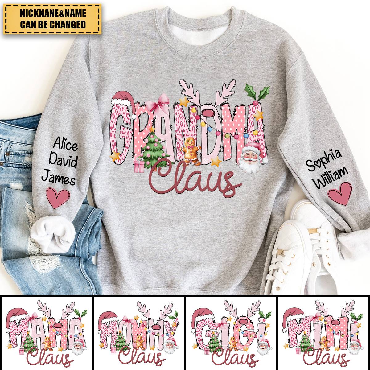 Pink Trend Gigi Claus Personalized Sweatshirt - Best Family Christmas Gift for Grandma