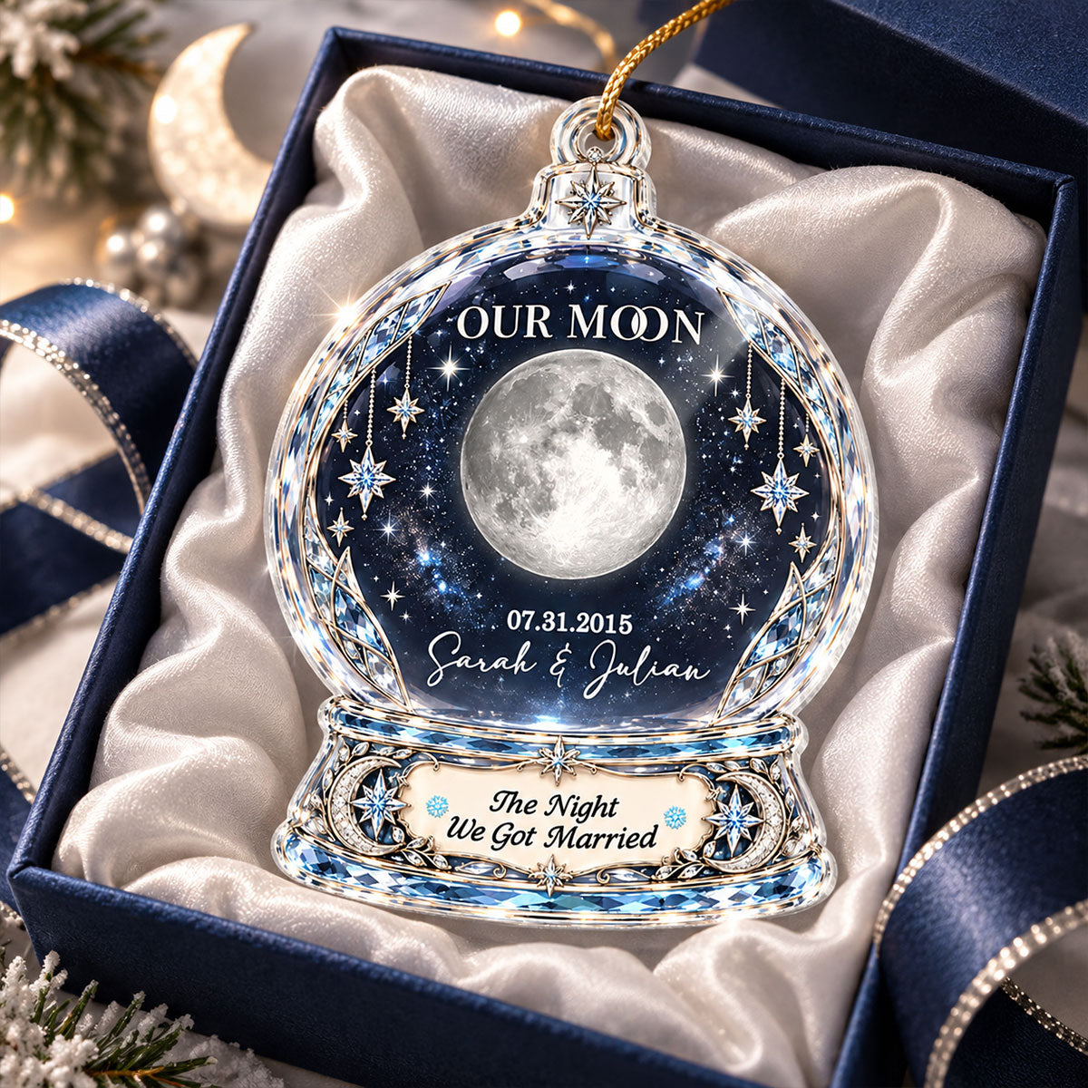 "Our Moon Couple" Custom Moon Phase By Date – Personalized Acrylic Ornament | Christmas Keepsake For Him & Her