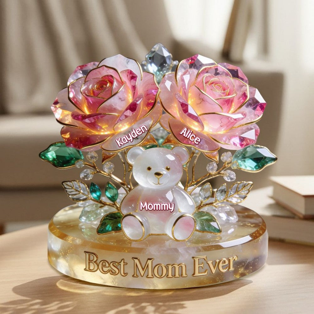 Personalized Flower Bear Mom Acrylic Plaque - Gifts For Mom