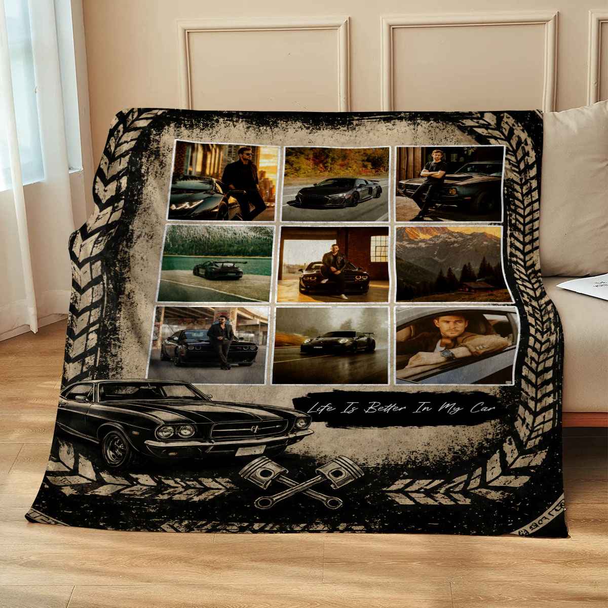 Personalized Car Photo Blanket | Custom Collage Blanket, Gift For Car Lovers, Classic Car Fans & Auto Racing Enthusiasts