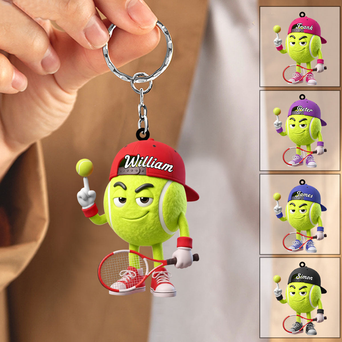 Balancing Ball On Finger Tennis Keychain Personalized Cool Tennis Ball Mascot Keychain