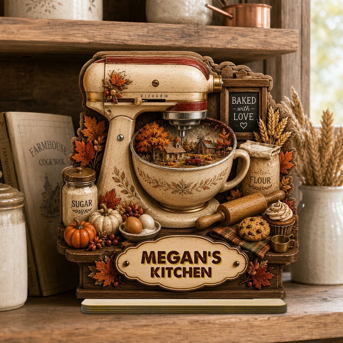Personalized Vintage Stand Mixer Fall Season Wooden Plaque | Baking Gift for Bakers