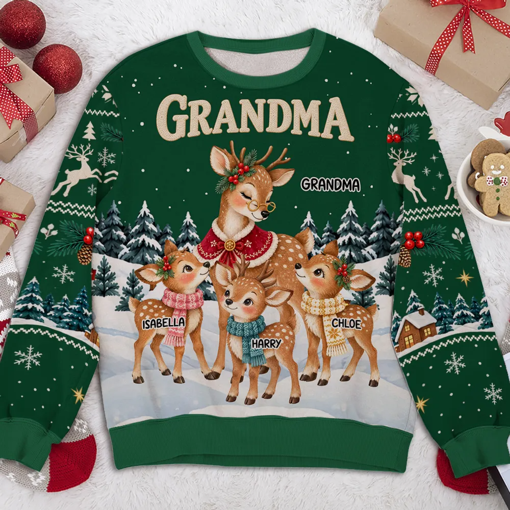 Personalized Reindeer Winter Love All-Over Print Sweatshirt – Custom Name Cozy Christmas Gift