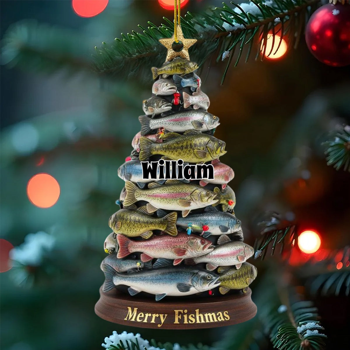 Merry Fishmas Christmas Personalized Name Acrylic Ornament