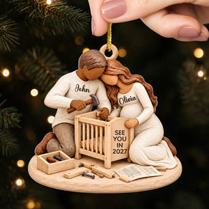 Personalized Expecting Couple Building A Crib Acrylic Ornament – Pregnancy Keepsake & Christmas Gift For Parents-To-Be
