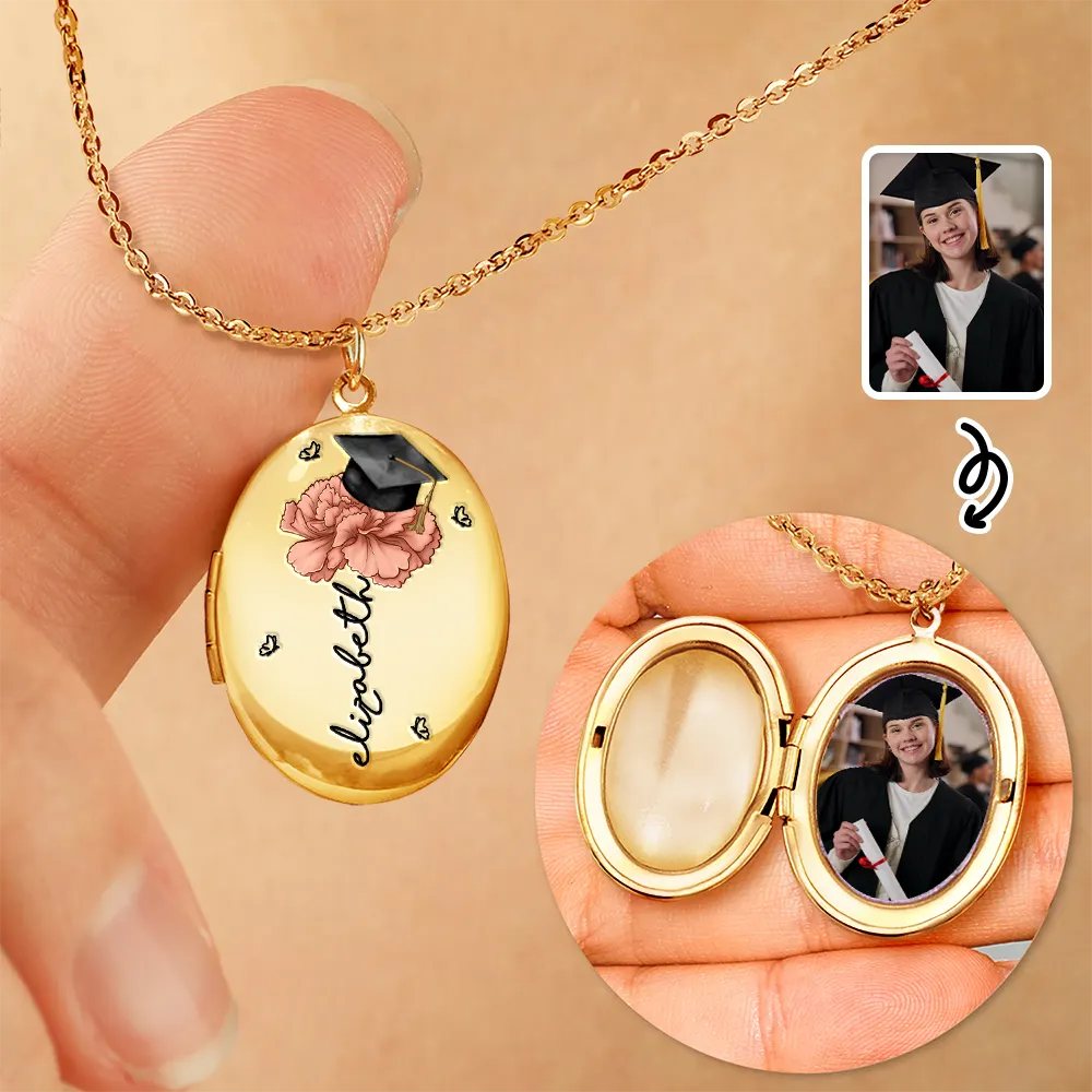 Bloom with Every Memory – Personalized Graduation Gift Birth Flower Custom Photo Locket Necklace
