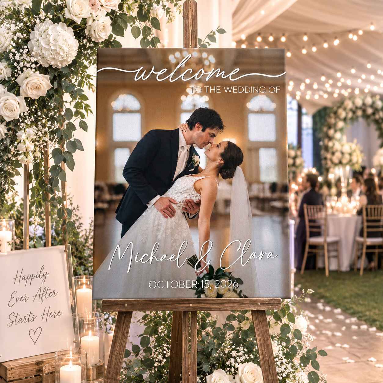 Personalized Wedding Welcome Photo Canvas – Custom Bride & Groom Entrance Sign | Reception Decor