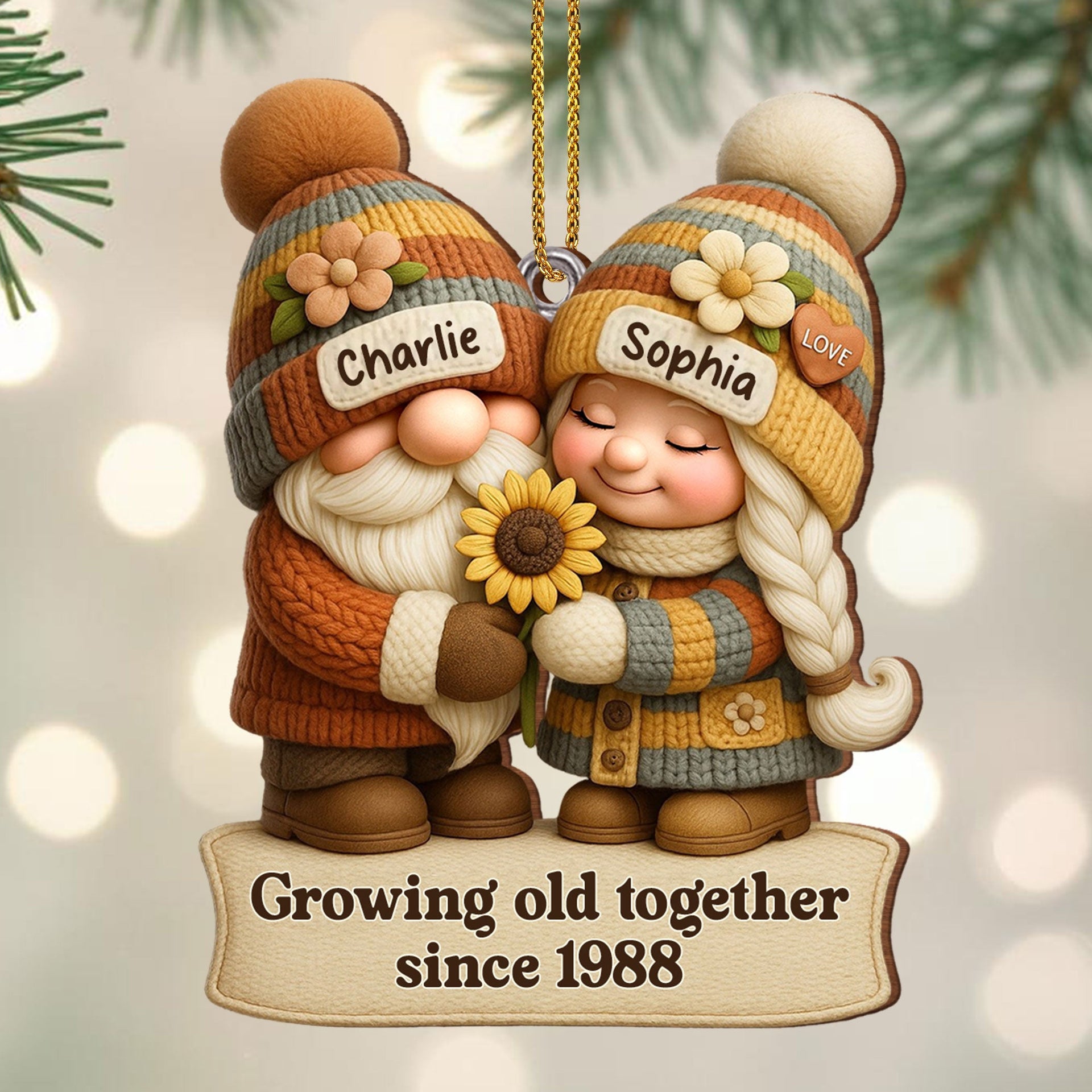 Growing Old Together Couple - Personalized Wood Ornament Gift For Couples