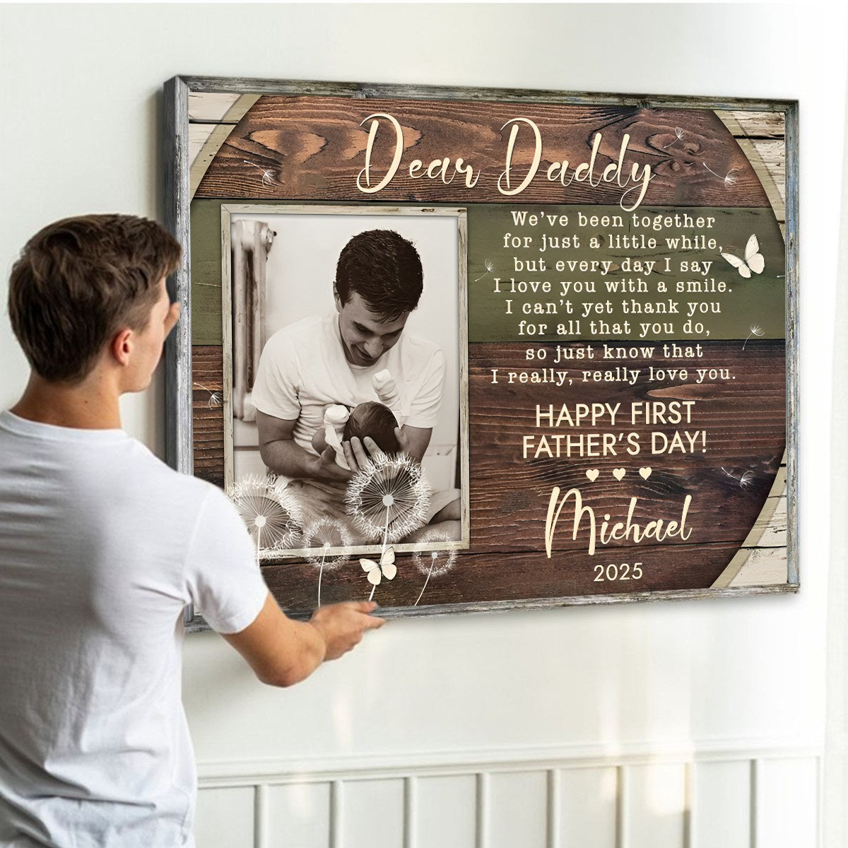 Personalized First Father’s Day Photo Canvas Poster,Custom 1st Father’s Day Poem Gift from Baby