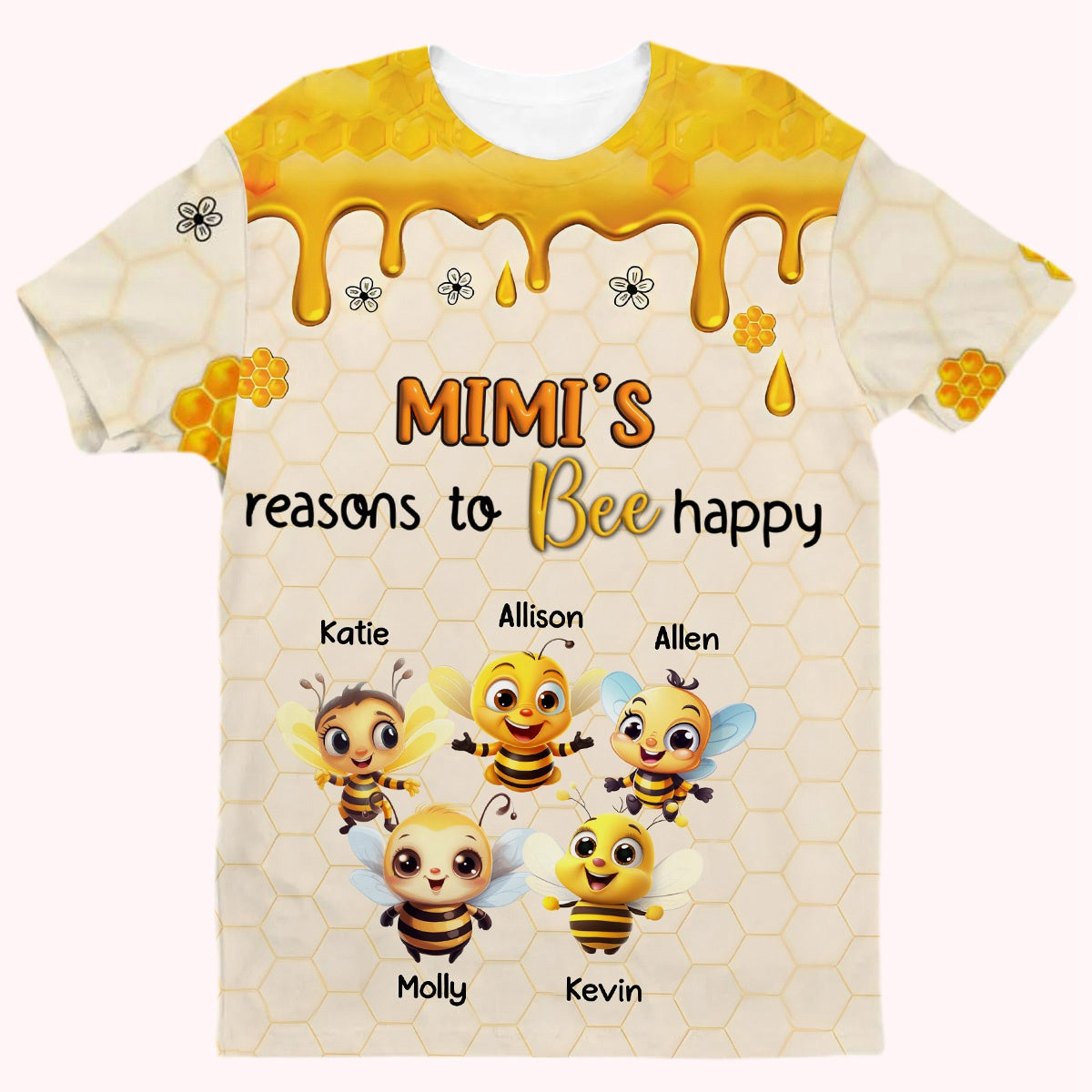 Personalized Grandma's Reasons To Bee Happy All-over Print T Shirt