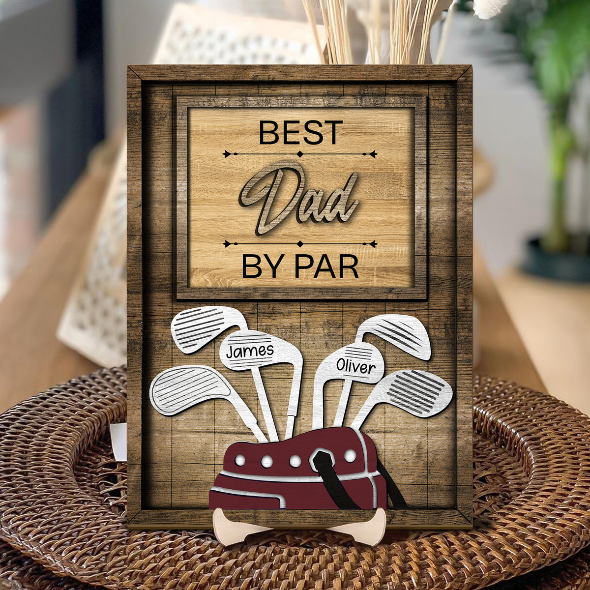 Dad Or Grandpa Golf Best Dad By Par Family - Personalized  2-Layered Wooden Plaque