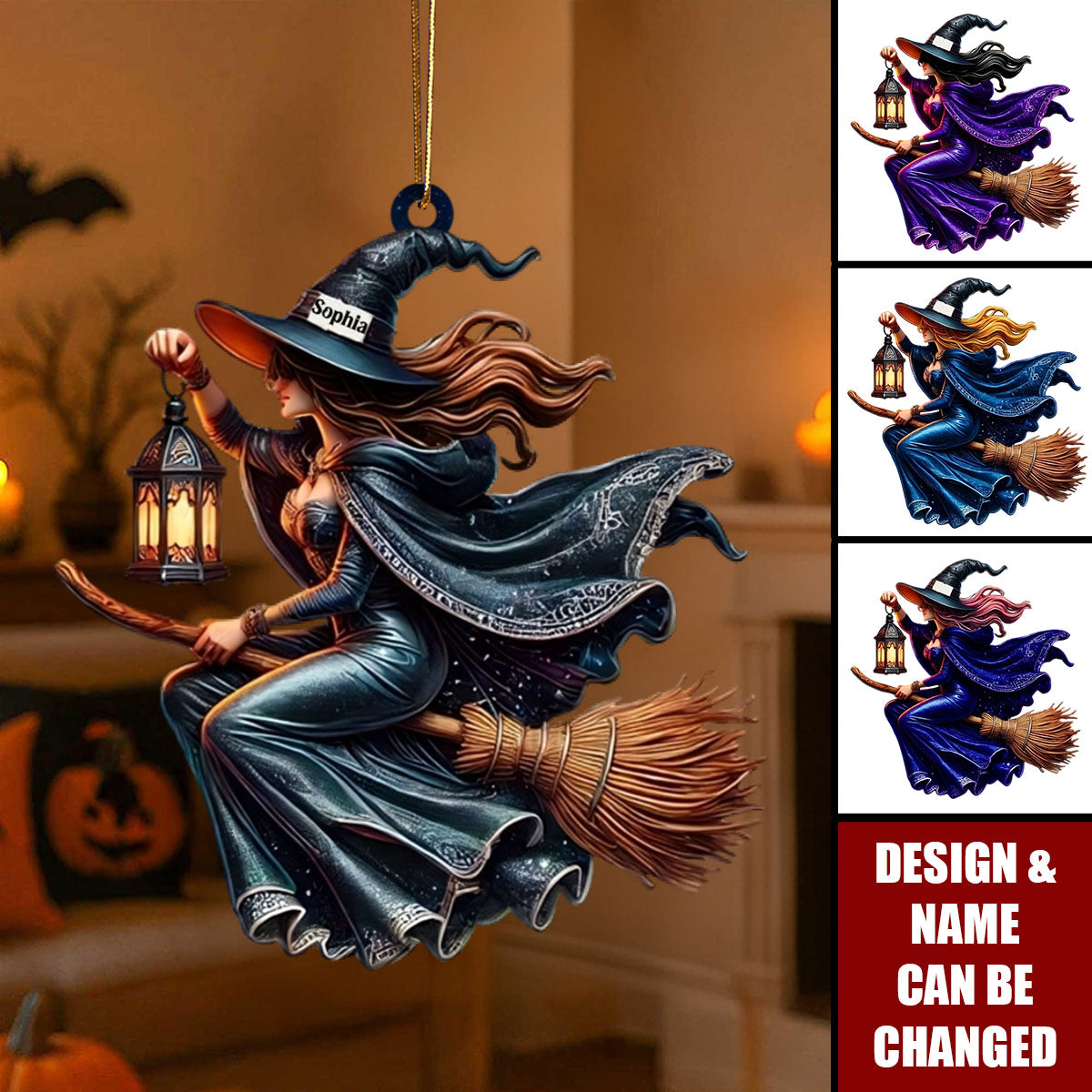 Custom Name Witch Ornament, Happy Halloween Gift