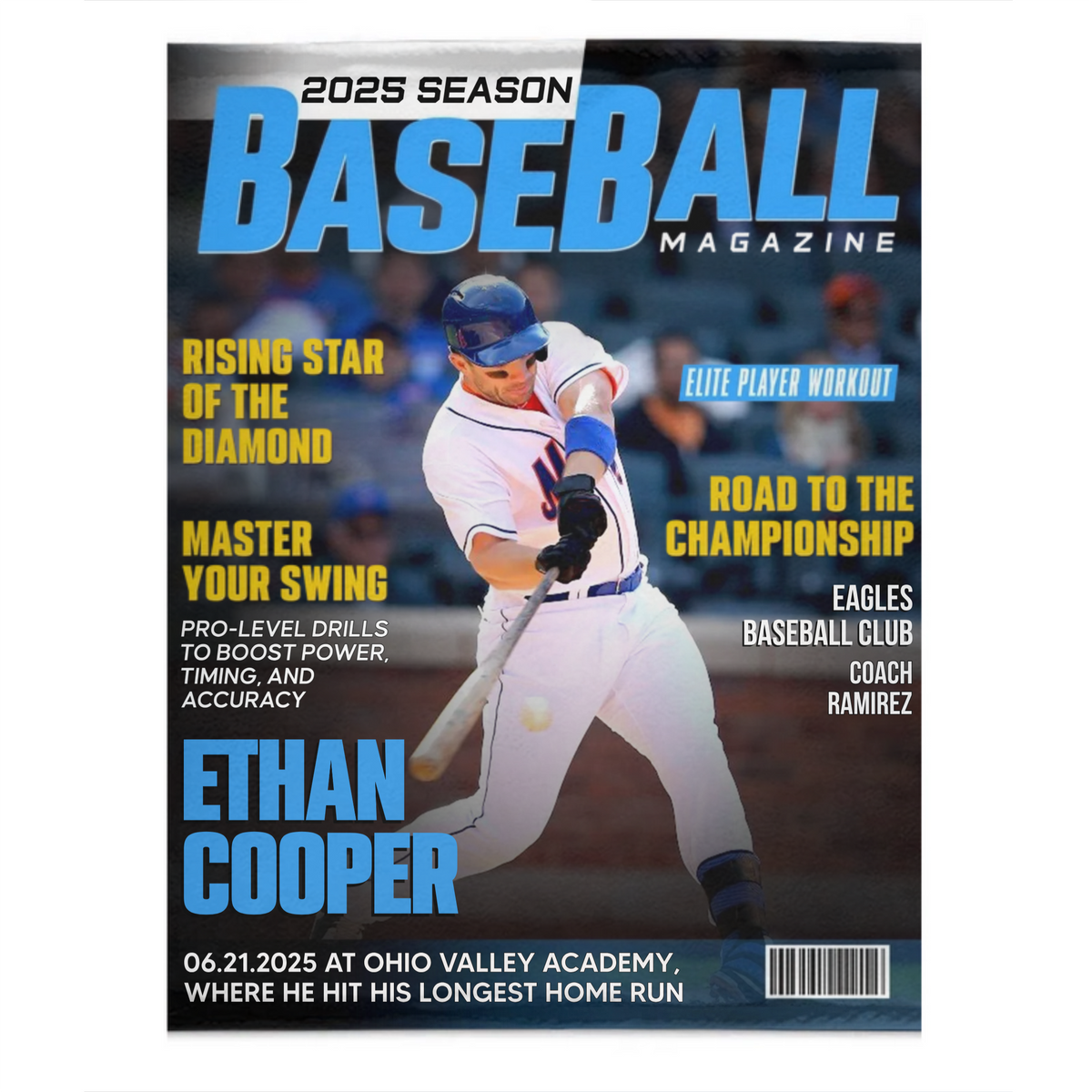 Personalized Baseball Magazine Cover Blanket, Baseball Player Gift