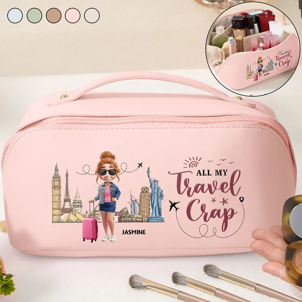 All My Travel Crap - Personalized Leather Makeup Bag Unique & Stylish