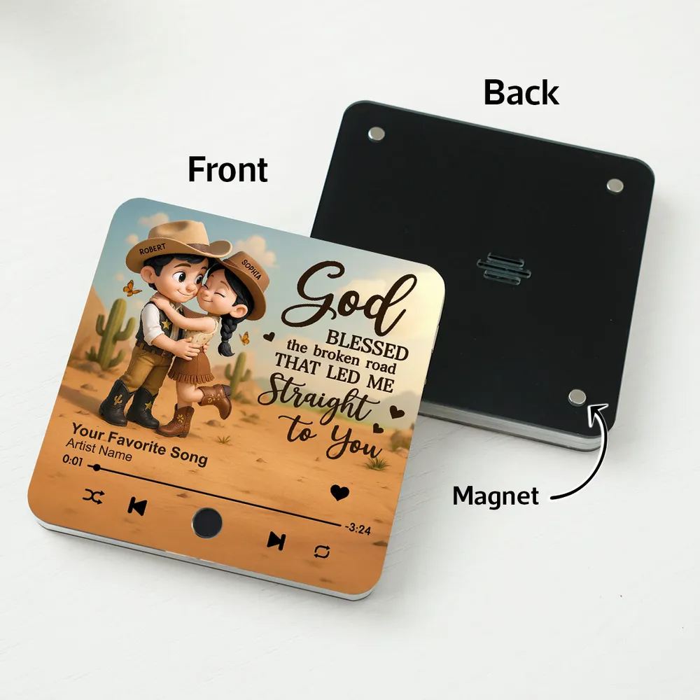 You & Me We Got This Cartoon Countryside Couple Cowboy Cowgirl Personalized Music Fridge Magnet