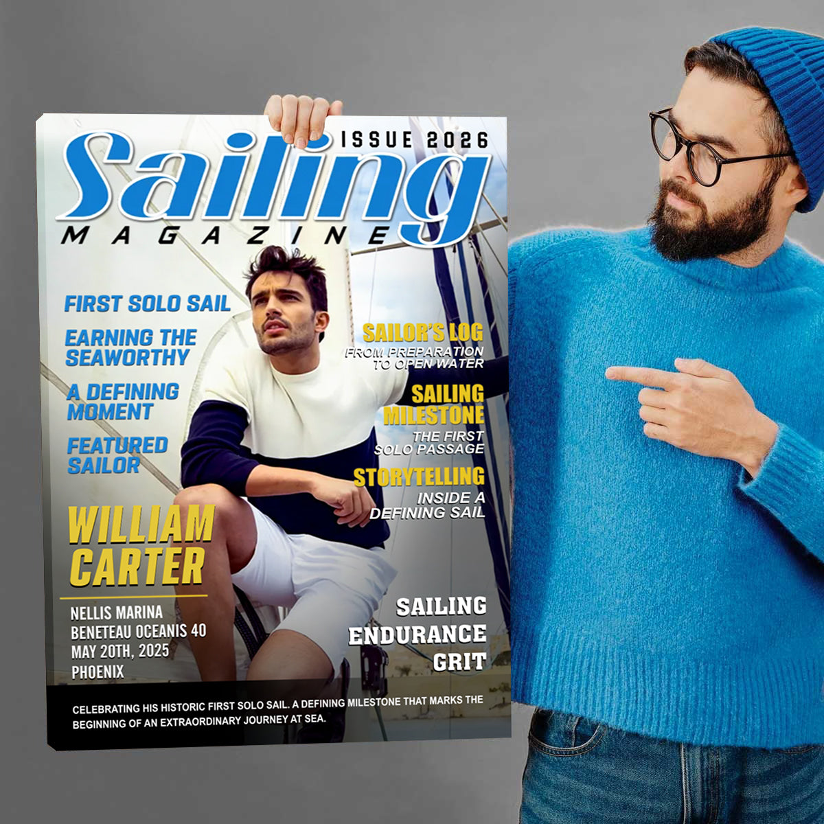 Personalized Sailing Journal Magazine Cover – First Solo Voyage Gift, Gift For Sailing Lovers, Nautical Gift