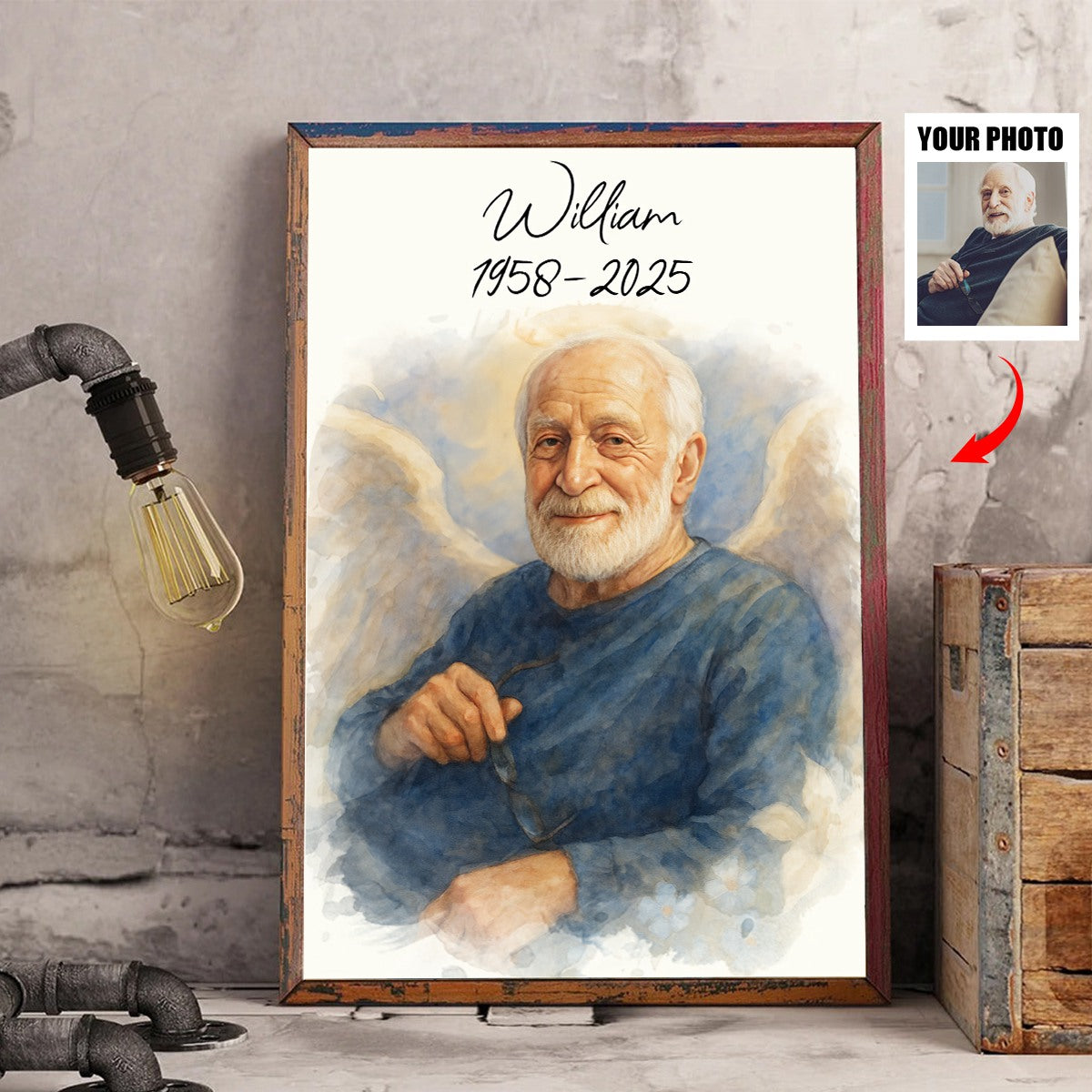 Custom Watercolor Portraits Personalized Canvas Poster,Loss Of Loved One Gift