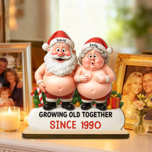 Growing Old Together Santa And Mrs Claus Figurine, Wood Plaque, Gift For Couples