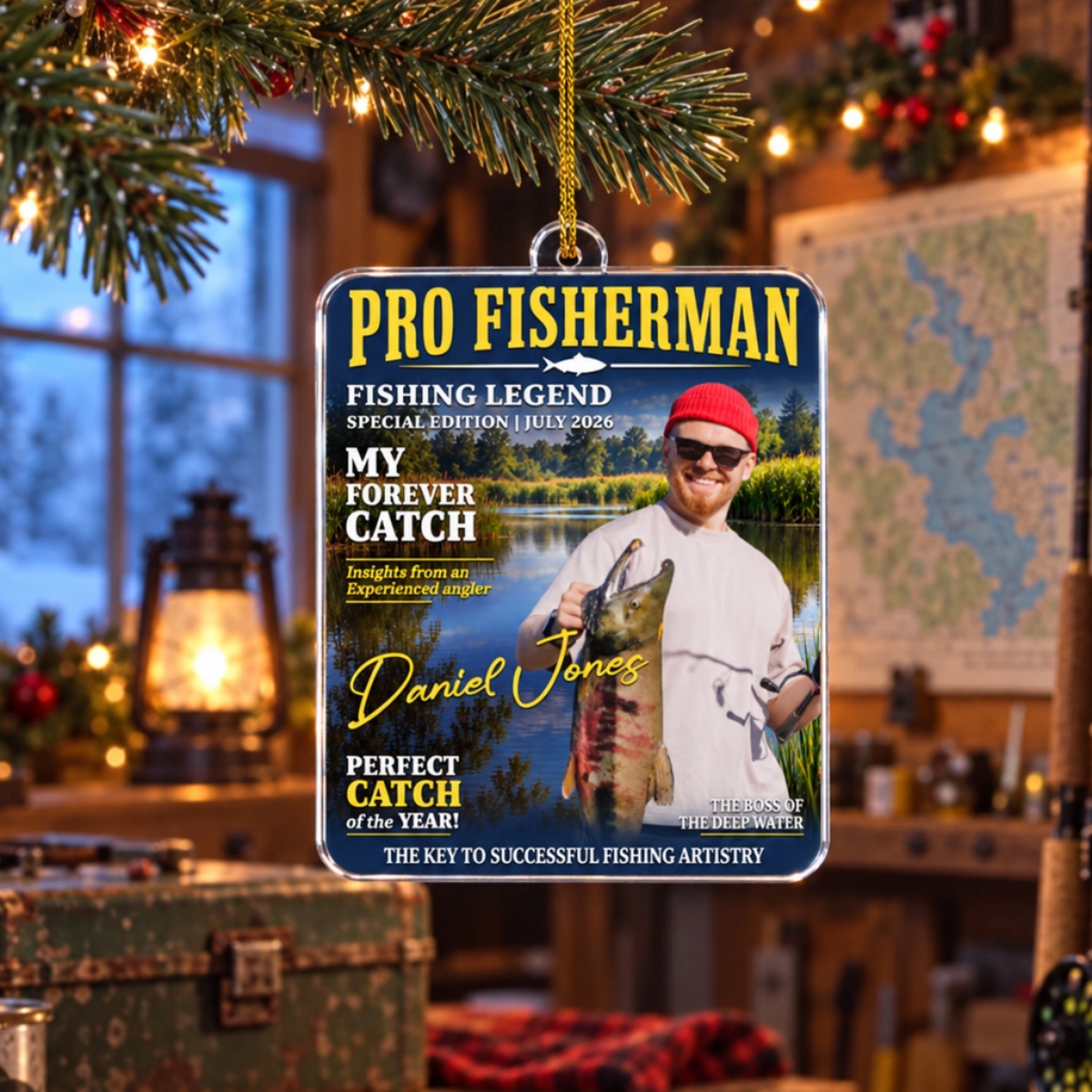 Born To Be A Fisherman – Personalized Acrylic Christmas Ornament | Custom Name Fishing Keepsake