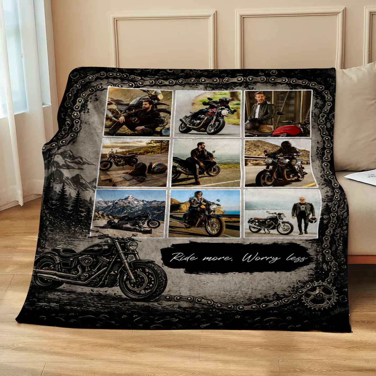 Custom Motorcycle Photo Collage Blanket – Personalized Biker Gift For Dad & Riders