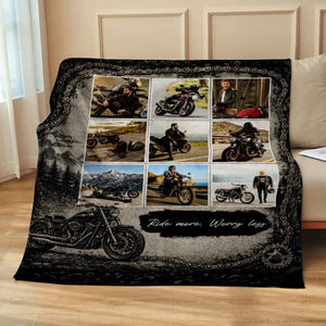 Custom Motorcycle Photo Collage Blanket – Personalized Biker Gift For Dad & Riders