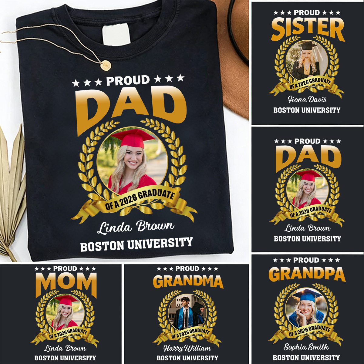 Proud Dad Of A Graduate Personalized Graduation T-Shirt Gift for Grandma, Mom, Dad, Friends