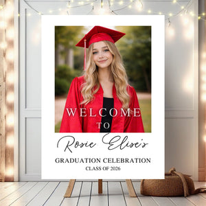 Custom Class Of 2026 - Graduation Party Welcome Sign - Personalized Custom Photo Grad Party Sign Canvas