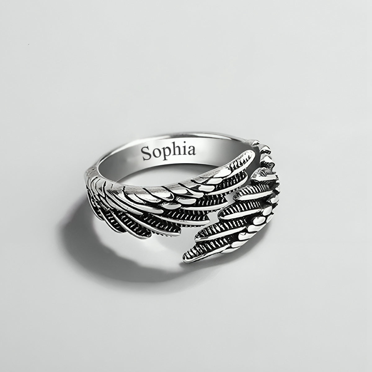 Personalized angel wing ring