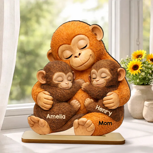 Mother Monkey & Children, Baby Monkey Punch - Personalized Wooden Plaque